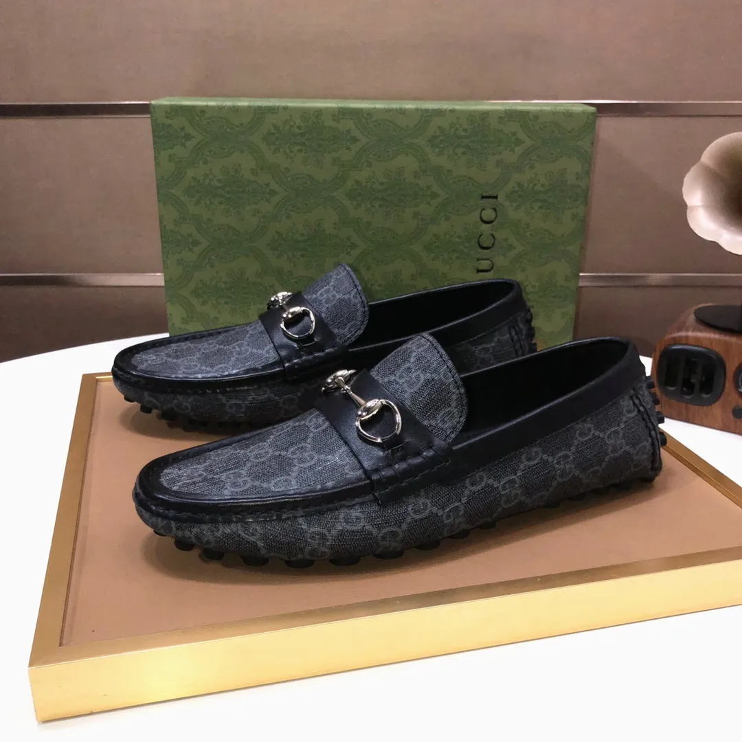 Men's Men's Shoes💰420💰[Gucci GUCCI] (High-end Niuli) New 🍀Gucci*-Gucci Peas Shoes! Made of imported original cowhide, the inner top layer is comfortable cowhide lining! Original wear-resistant rubber outsole! High quality products! Code number 38-44!